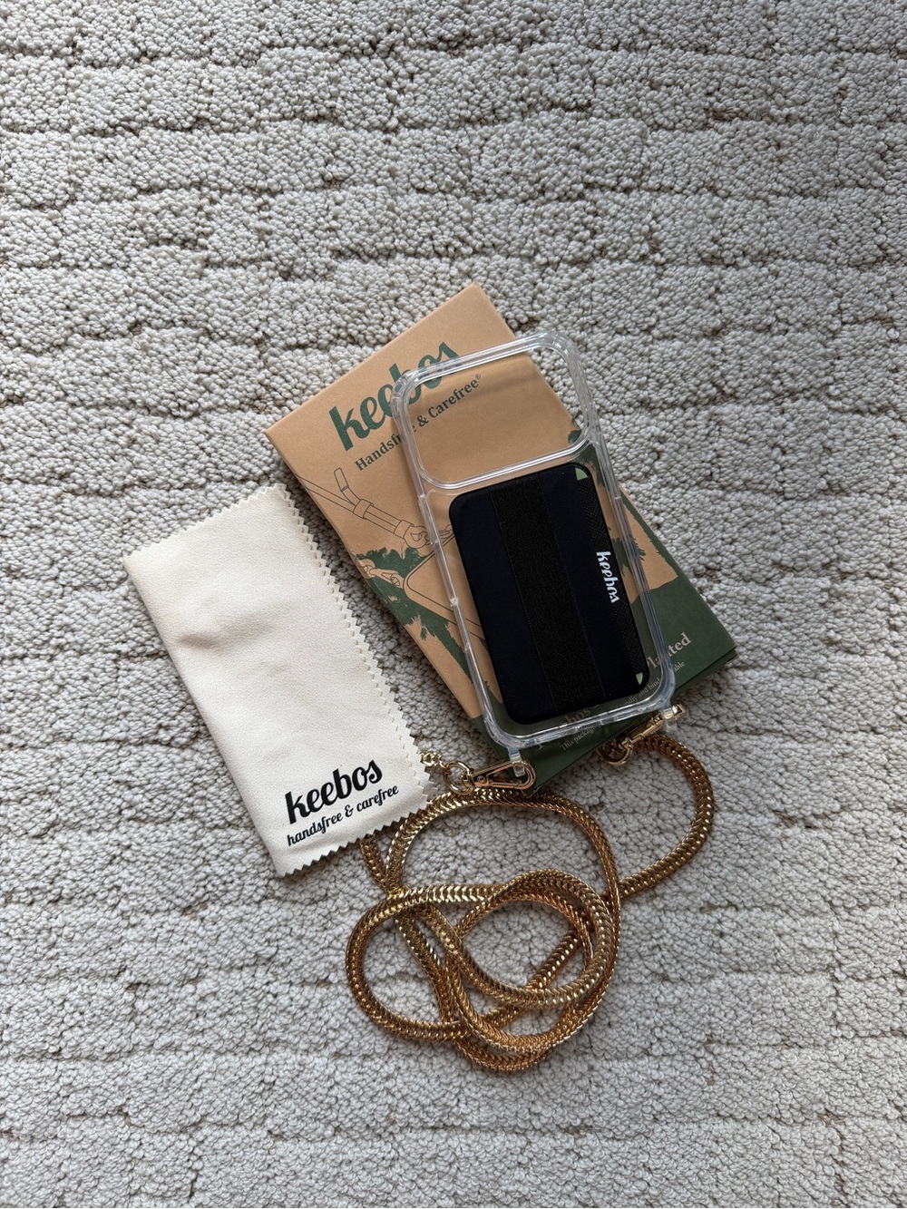 Keebos Crossbody Cardholder Phone Case Clear with Gold Strap